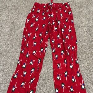 Old Navy Red Pajama Pants with gnomes and Candy Canes